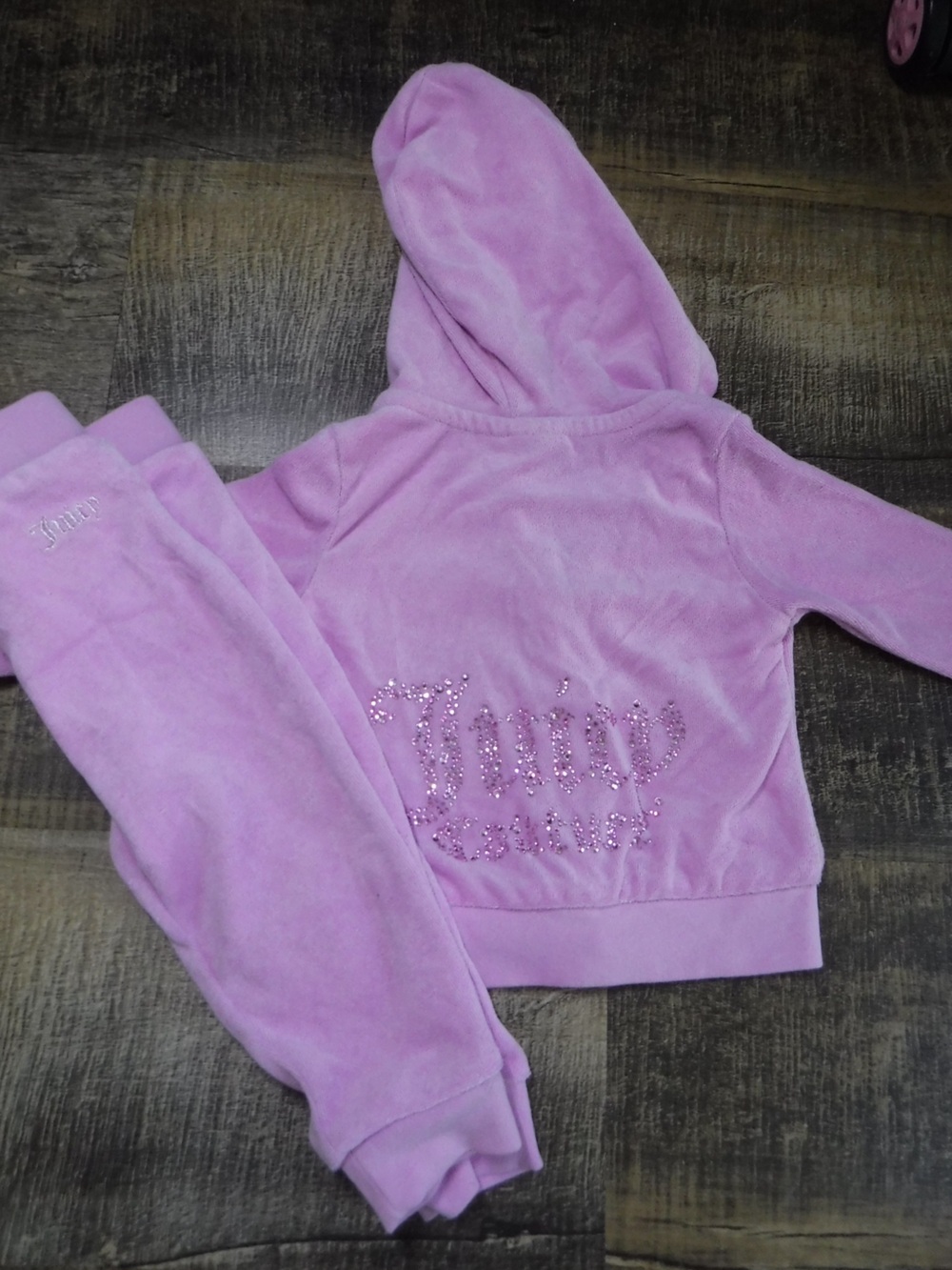 Juicy Couture Girls' Pink Velour Hoodie and Joggers Set with Rhinestone Logo
